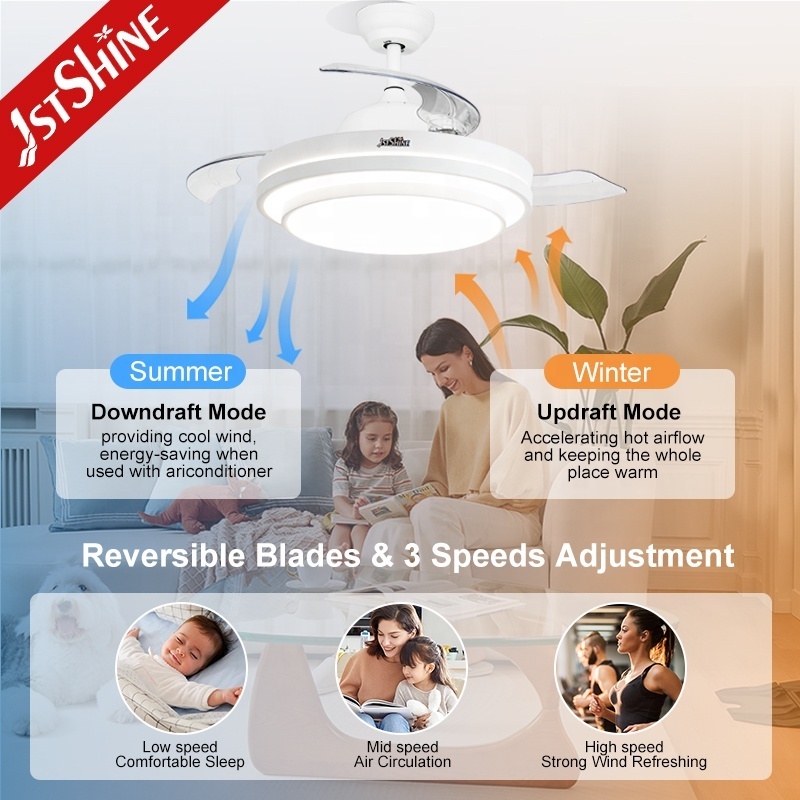 1stshine LED ceiling fan white fancy invisible blades 42 inches space saving LED ceiling fan with hidden blades