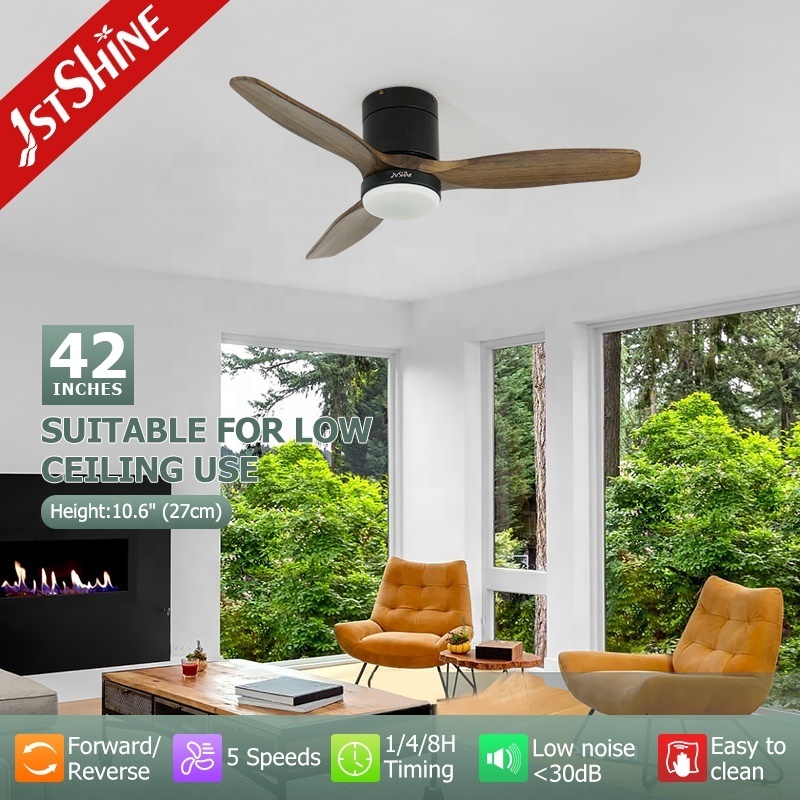 1stshine LED ceiling fan factory OEM 42 inches solid wood baldes ceiling fan with light