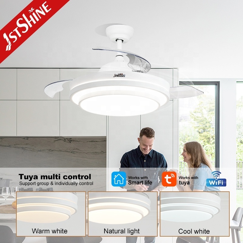 1stshine LED ceiling fan white fancy invisible blades 42 inches space saving LED ceiling fan with hidden blades