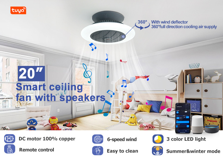 1stshine led ceiling fan bedroom small 20 inches starry lampshade TUYA app smart ceiling fan