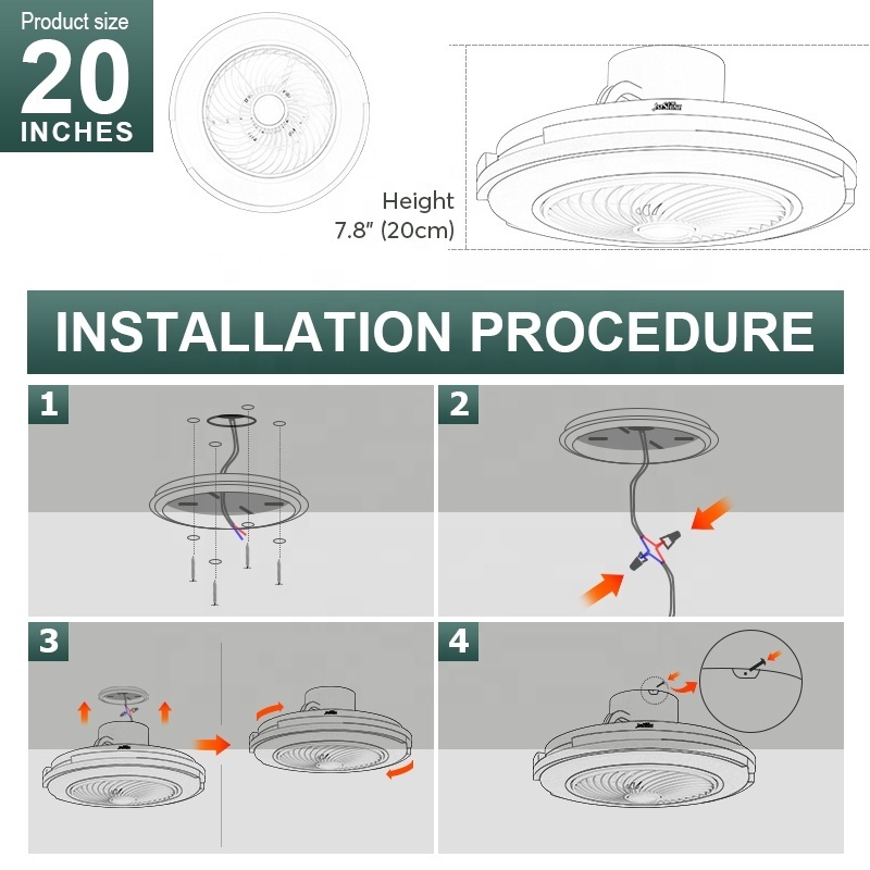 1stshine LED ceiling fan children room small 20 inches DC reversible motor ceiling fan light