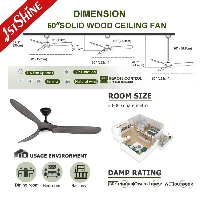 1stshine LED ceiling fan remote control 3 wooden blade save space led ceiling fan light