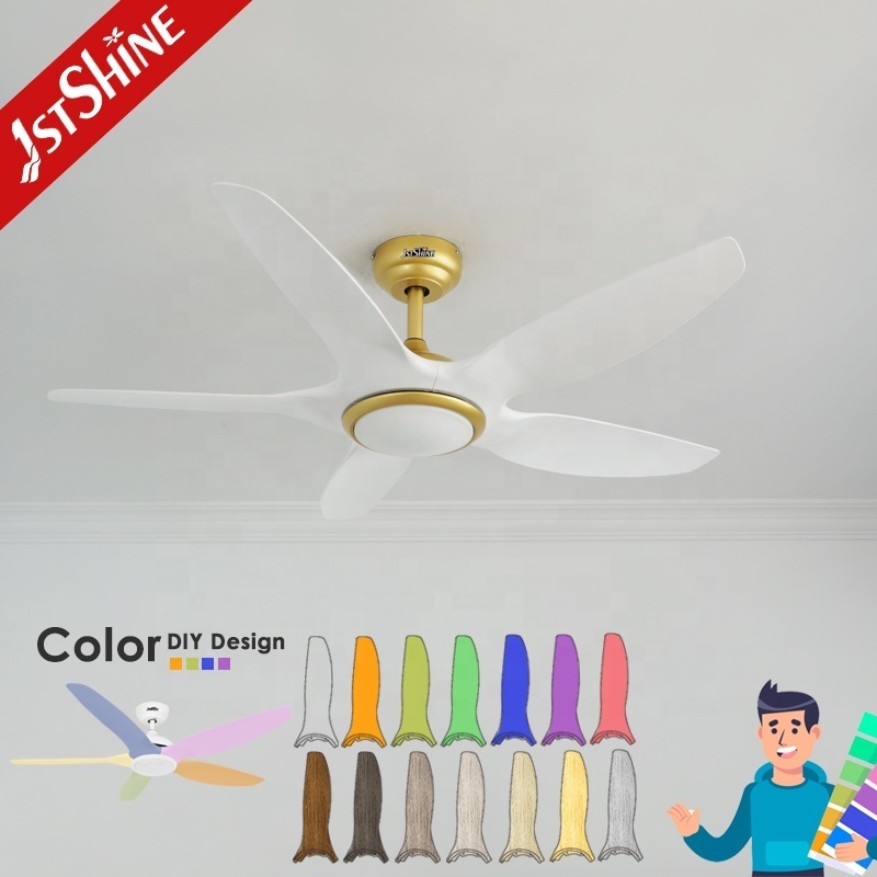 1stshine LED ceiling fan silent low noise 5 blades 48 inches gold ceiling fan with remote