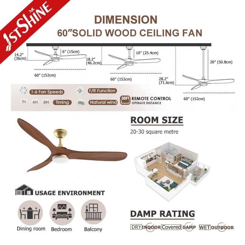 1stshine LED ceiling fan smart remote 3 wood blades energy efficient ceiling fan with dimmable light