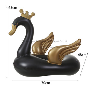 2023 New Design Black Swan Inflatable Baby Cartoon Fish Swimming Pool Floats Ring With Safety Seat and Canopy