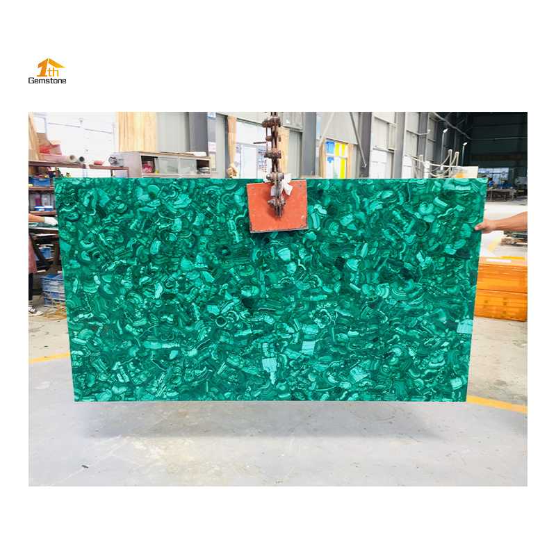 Natural Luxury Green Semi Precious Stone Bathroom Wall Panel Marble Malachite Slabs