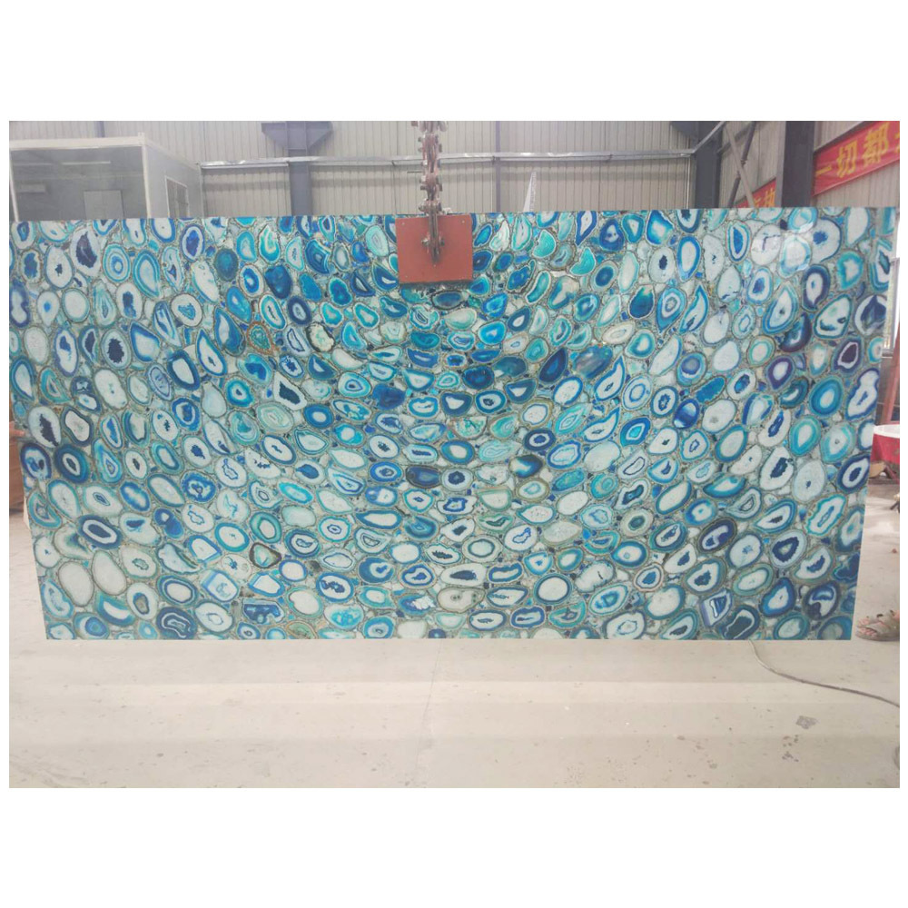 Custom Semi Precious Stone Wall Panel Large Blue Agate Stone Slabs For Shower Room