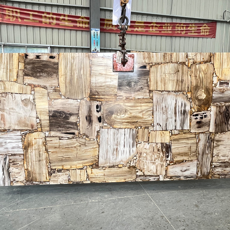 Luxury Club Villa Wall Decoration Semi Precious Stone Petrified Wood Slab