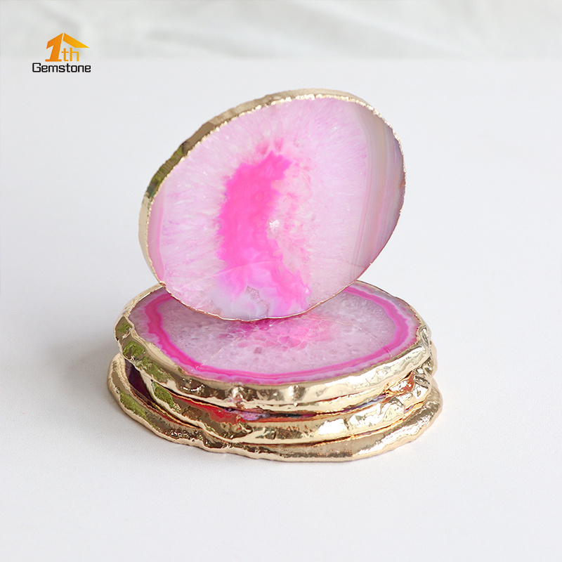 Wholesale Bar Accessories Rose Gemstone Agate Slices Pink Agate Coaster