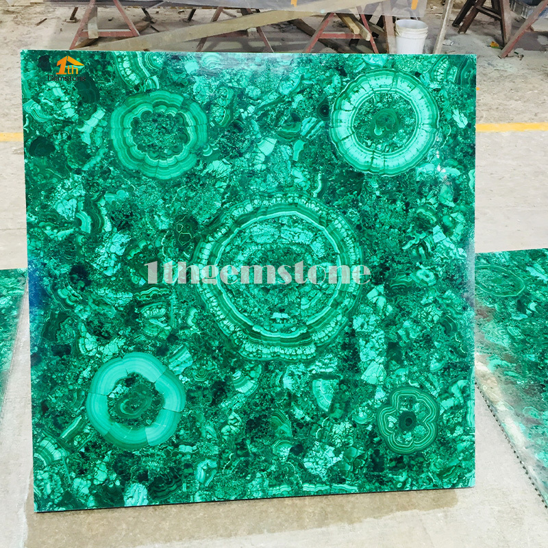 Natural Luxury Green Semi Precious Stone Bathroom Wall Panel Marble Malachite Slabs