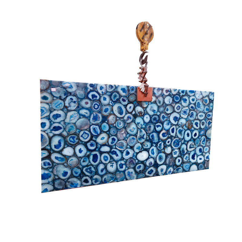 Custom Semi Precious Stone Wall Panel Large Blue Agate Stone Slabs For Shower Room