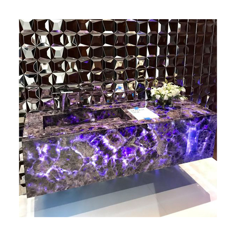 Purple Translucent Stone Luxury Marble Agate Amethyst Quartz Vanity Crystal Sink Countertop