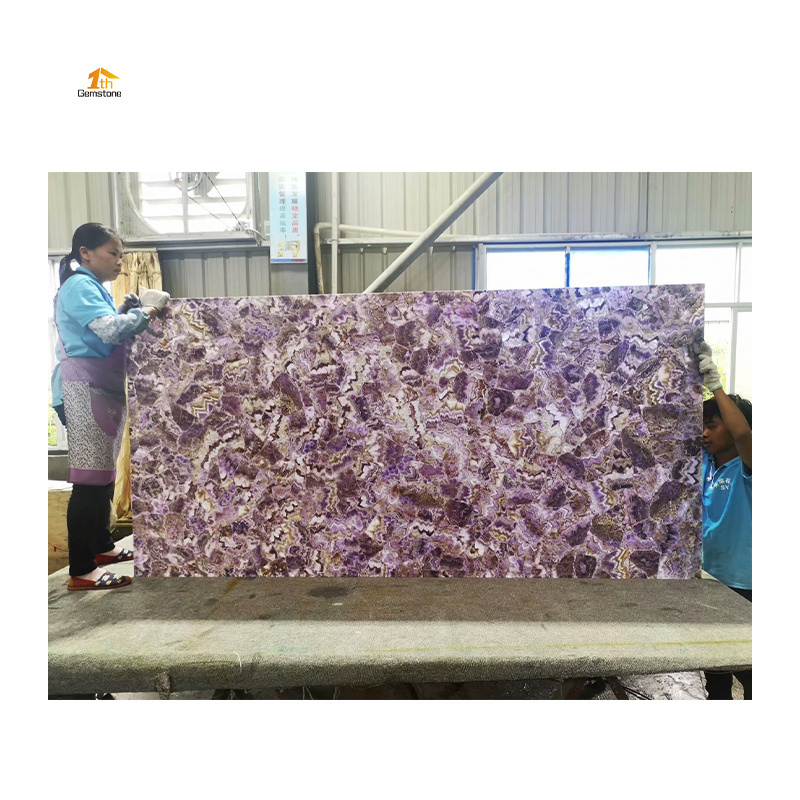 Translucence Quartz Marble Amethyst Semiprecious Stone Slab For Wall/Countertop