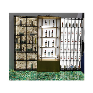 2024 New Product Stainless Steel Wine Cabinet With Backlit Crystal Gemstone Quartz Backboard