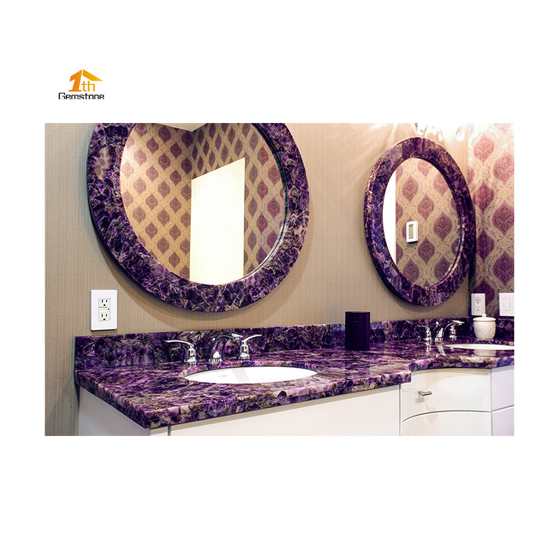 Purple Translucent Stone Luxury Marble Agate Amethyst Quartz Vanity Crystal Sink Countertop