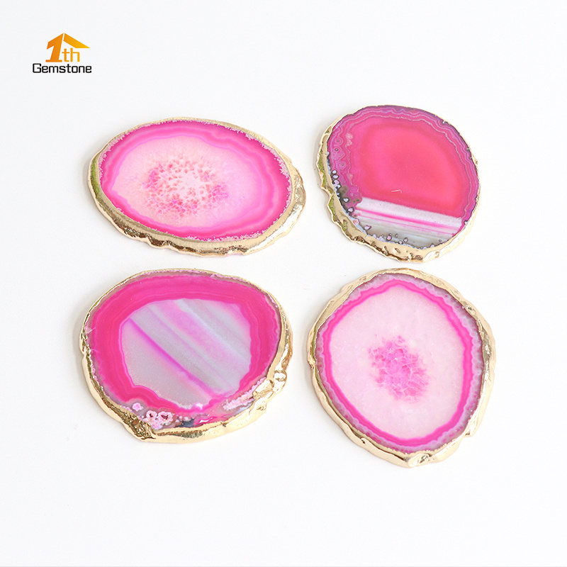 Wholesale Bar Accessories Rose Gemstone Agate Slices Pink Agate Coaster