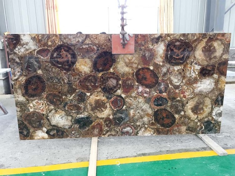 Custom Brown Fossil Gemstone Slabs Petrified Wood Stone Island Countertop