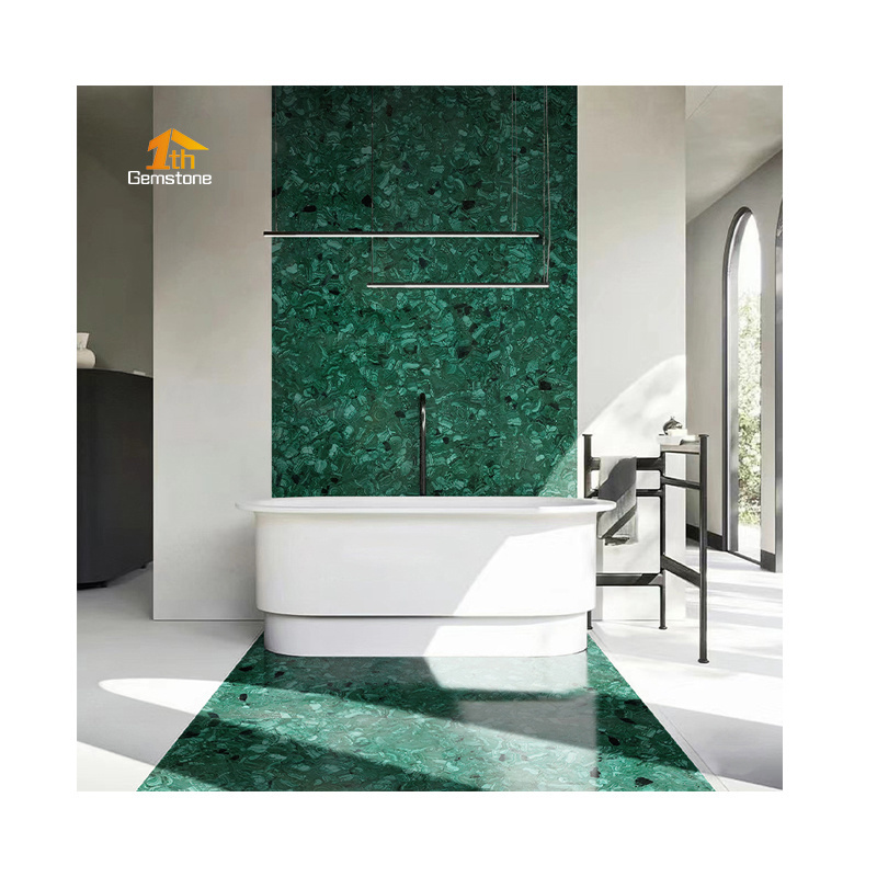 Natural Luxury Green Semi Precious Stone Bathroom Wall Panel Marble Malachite Slabs