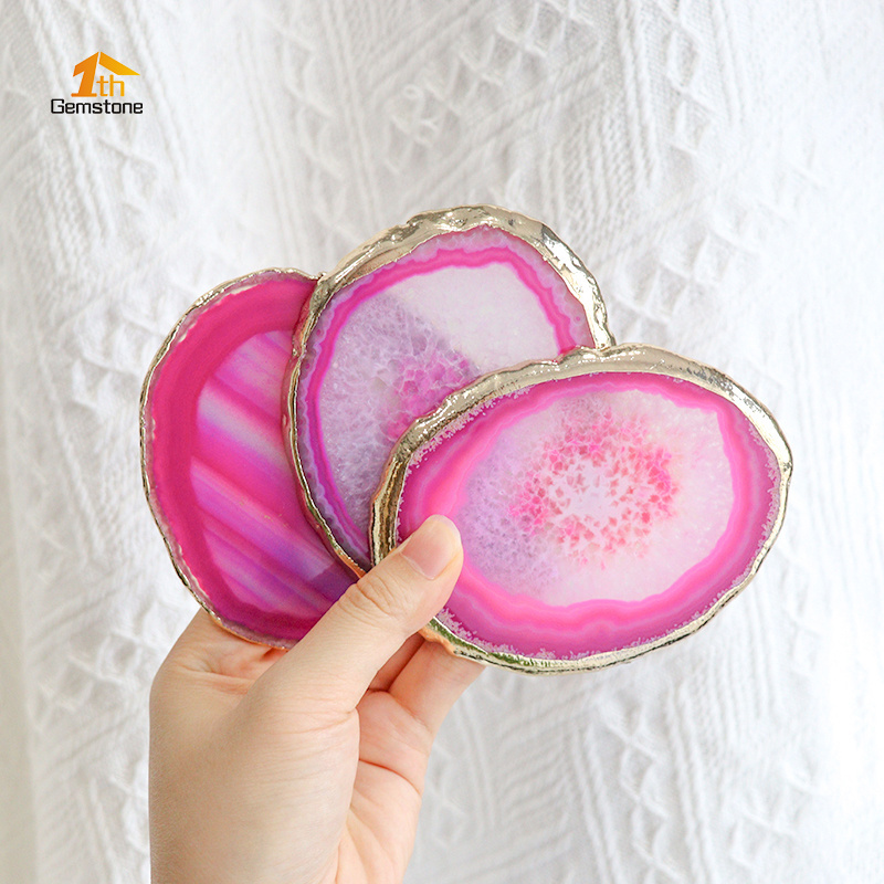 Wholesale Bar Accessories Rose Gemstone Agate Slices Pink Agate Coaster