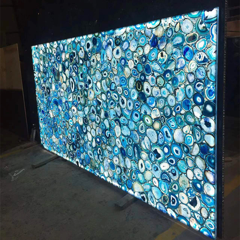 Custom Luxury Blue Agate Stone Acrylic Marble Gemstone Kitchen Countertops