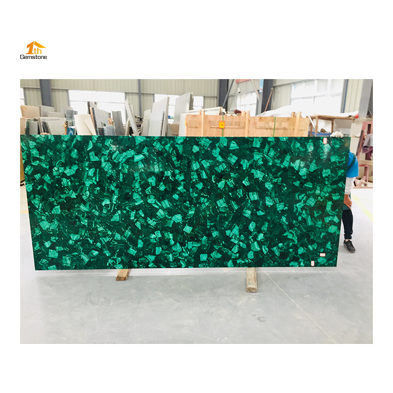 Natural Luxury Green Semi Precious Stone Bathroom Wall Panel Marble Malachite Slabs