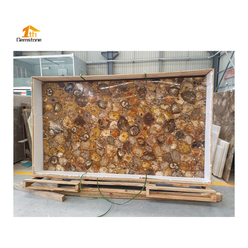 Natural Brown Fossil Stone Petrified Wood Semi Precious Stone Slabs For Wall Decoration/Countertop