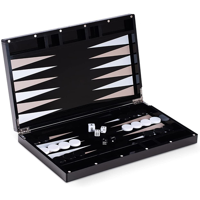 High Gloss Black Acrylic Backgammon Set With White and Black Checkers Backgammon Table Board Game