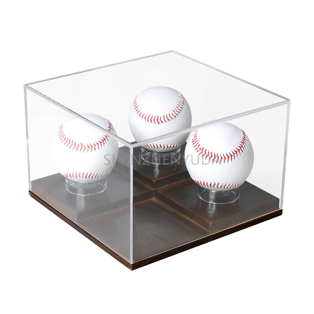 Wood Base Baseball Display Box 4 Balls  UV Protected Sport Display Case Acrylic Memorabilia Trophy Baseball Box