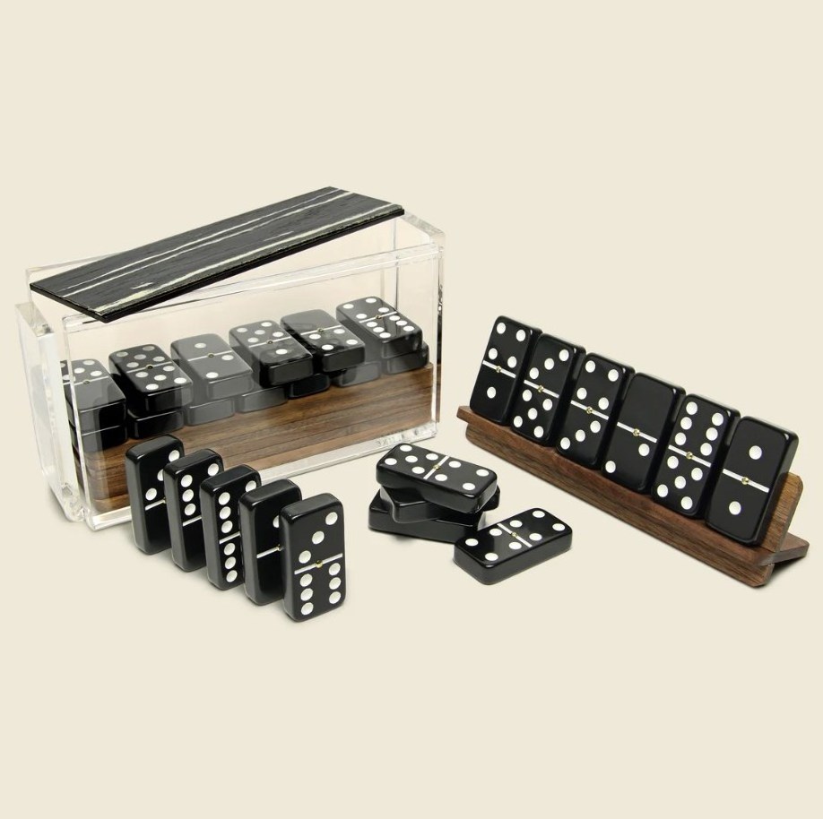 Spinner Double Six Dominoes Game Set 28 Single-tone Double 6 Black Domino tiles with Playing Rack