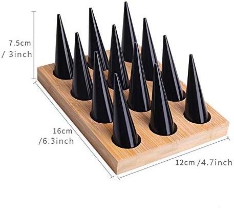 wood ring display white Acrylic conical ring Holder Set Lucite Jewelry Cone Tower for exhibitions