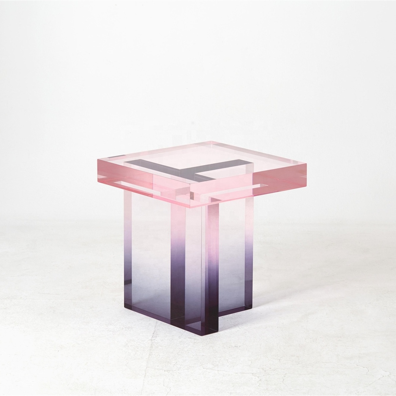 Custom Acrylic Gradient Square Side Table dyeing Pink Purple Home Decor Lucite End Coffee Table