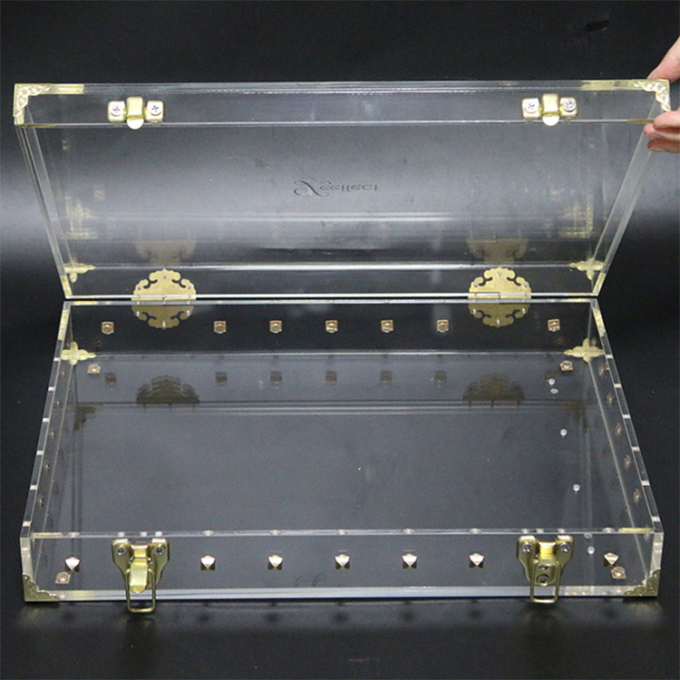 Clear Acrylic Trunk Clear Lucite Storage Trunk Functional Metal Hardware Brass Lock