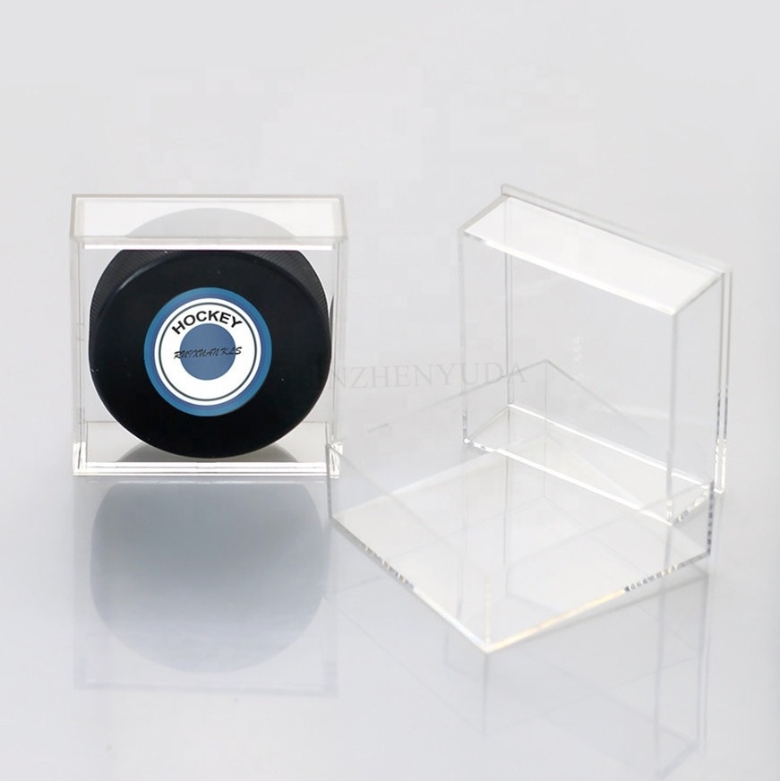 Single Acrylic Square 1Foam Hockey Puck Holder Plastic Snap Design Collectibles Souvenir Ice Puck Display Case