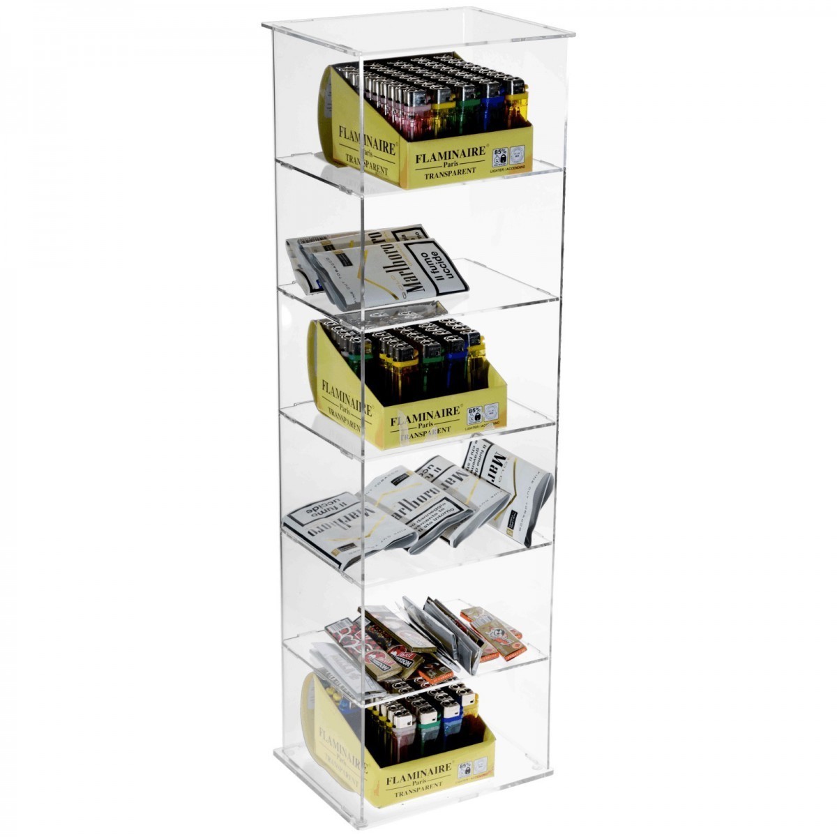 Transparent 3 horizontal shelves display stand for cigarette lighter and hand-rolling tobacco Display Cabinet