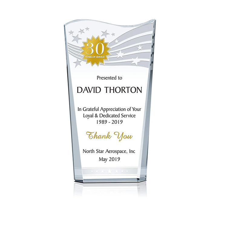 Wave Shape Acrylic Award For Engraving Blank Plexiglass Employee Long Service Award Plaque With Base