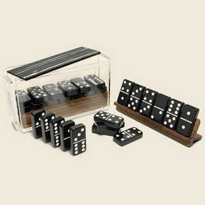 Spinner Double Six Dominoes Game Set 28 Single-tone Double 6 Black Domino tiles with Playing Rack