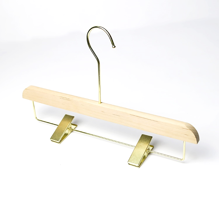 Wooden cloths hanger home kids wooden coat hangers with gold metal hook and clips