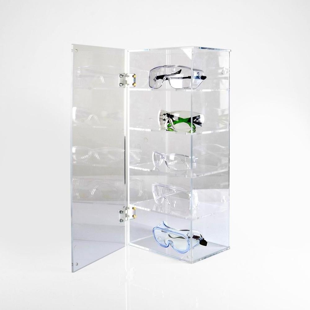 5-shelves lucite Eyeglass Display Showcase Desktop Perspex Glasses Display Case Clear Acrylic Eyewear Display Cabinet With Lock