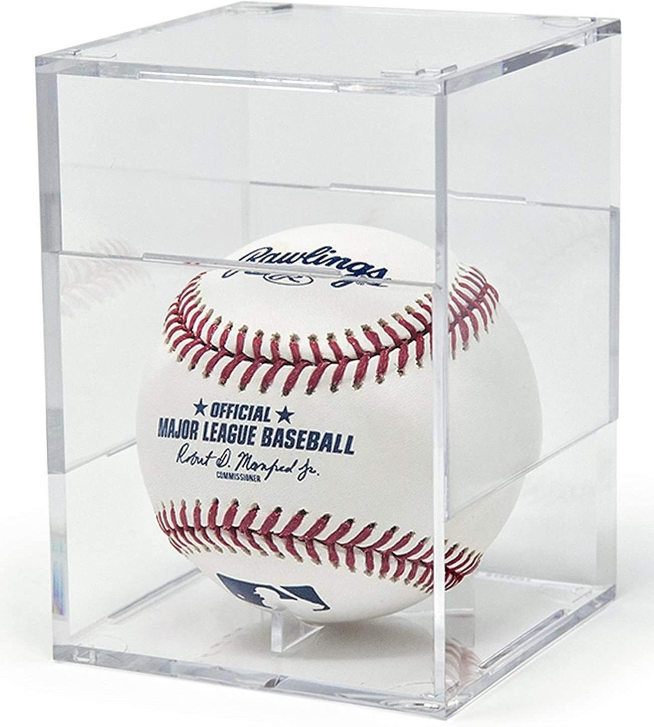 Double Plastic Cube Memorabilia Display Box Clear Pedestal Inside UV Protected Baseball  Case