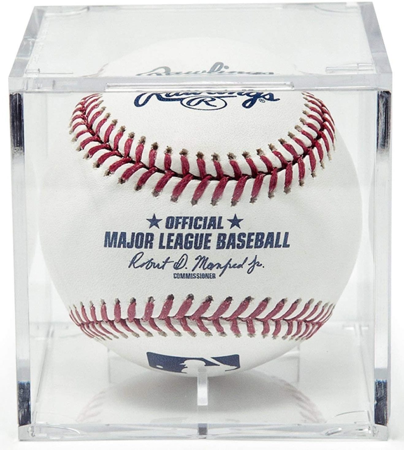 Double Plastic Cube Memorabilia Display Box Clear Pedestal Inside UV Protected Baseball  Case