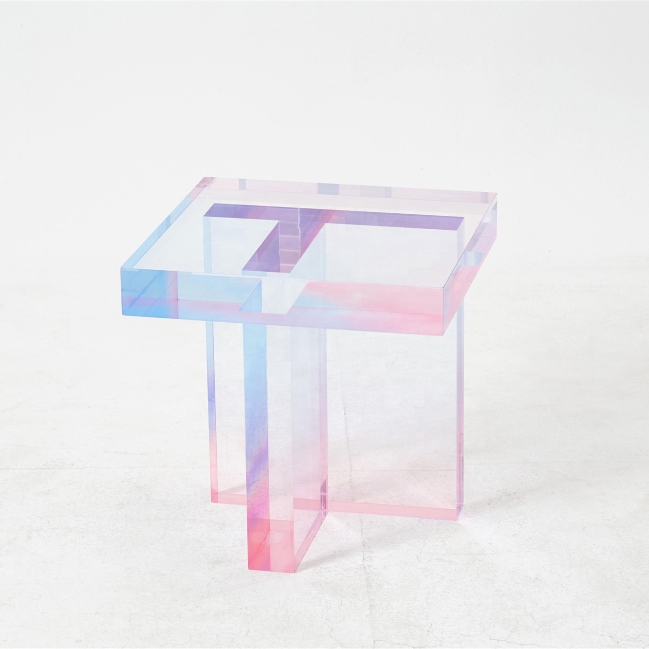 Custom Acrylic Gradient Square Side Table dyeing Pink Purple Home Decor Lucite End Coffee Table