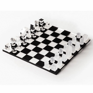 Outdoor Plastic Portable Black And White Folding Chess Set Solid Crystal Chess With Checker Board Set