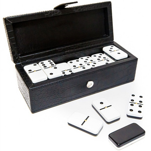 White Professional Domino Set Double Six Jumbo Dominoes with Brass Spinner dominos set for Muggins All Fives Chicken Foot