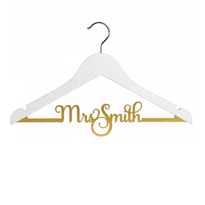 Wedding Acrylic Bridal Hanger White Plexiglass Dress Hanger with Custom Glitter Name Bar