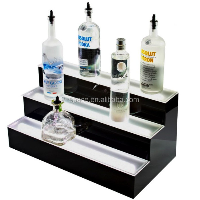 Led Acrylic Bottle Display three ladders Bottle Stand for Wine Shop Customized Led Bottle Glorifier