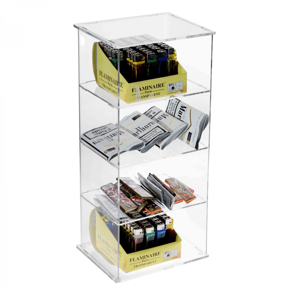 Transparent 3 horizontal shelves display stand for cigarette lighter and hand-rolling tobacco Display Cabinet