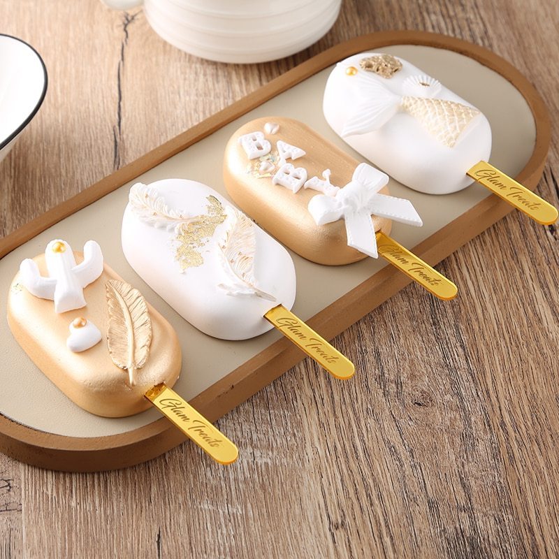 Baby Shower Acrylic Popsicle Sticks Custom Engraved Mirror Cakesicle Sticks for Treat Ice Cream Baking Equipment