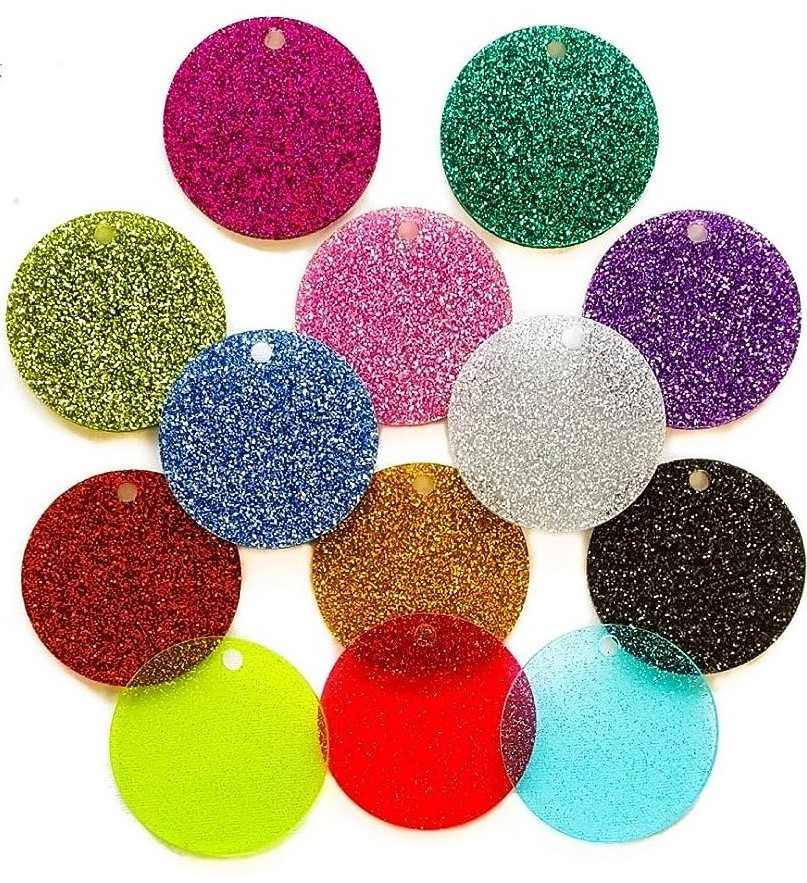 Glitter Acrylic Disc - for Jewelry 1/8 inch (3mm) Thick Circle Craft Plastic- Round Shape