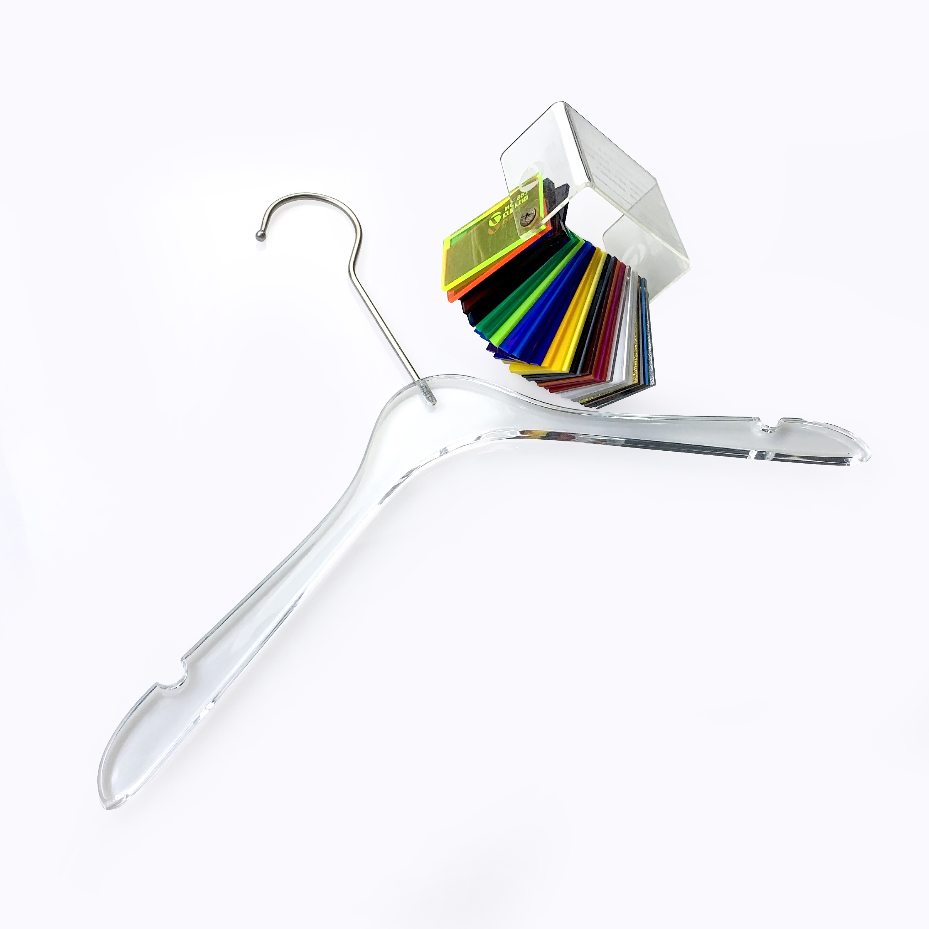 430x10MM Custom Color Acrylic Clothing Hangers Closet Solution Flat Body Shirt Hanger with Swivel Hook