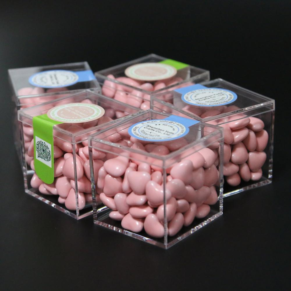 Square acrylic box candy favor cube customize mold injectioned acrylic clear candy box with gift box tray